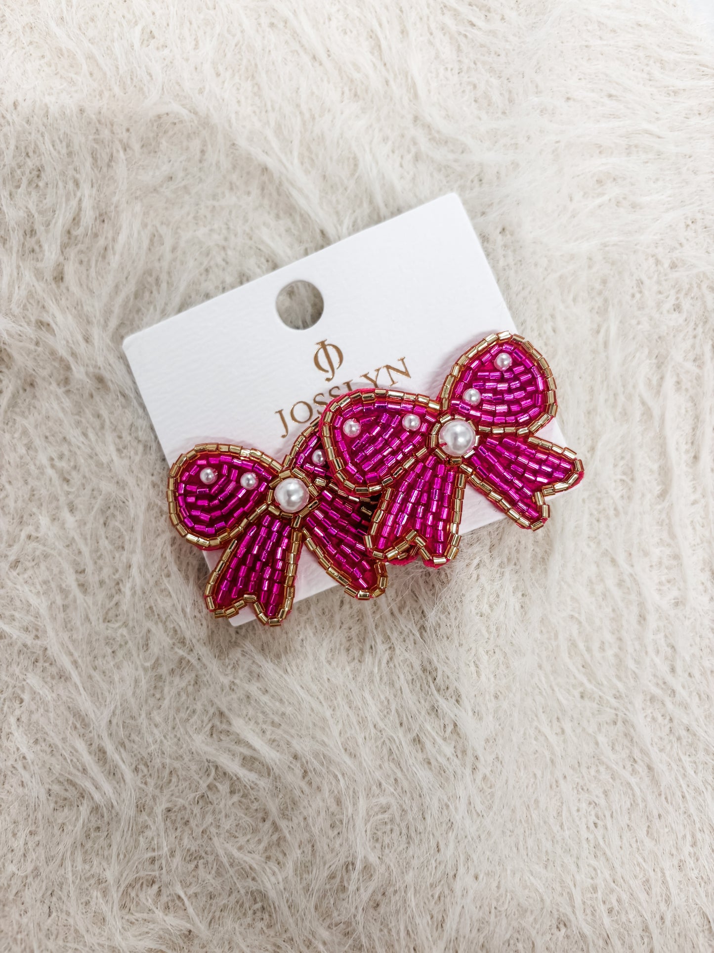 Fuchsia Beaded Bow Earring