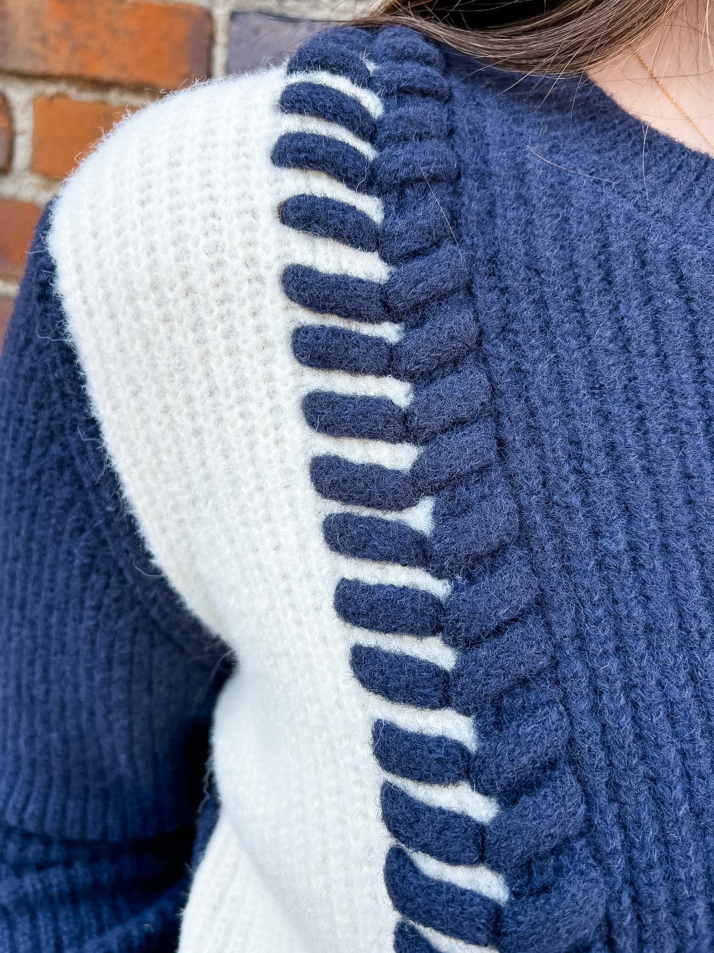 Cozy & Free Navy Contrast Sweater