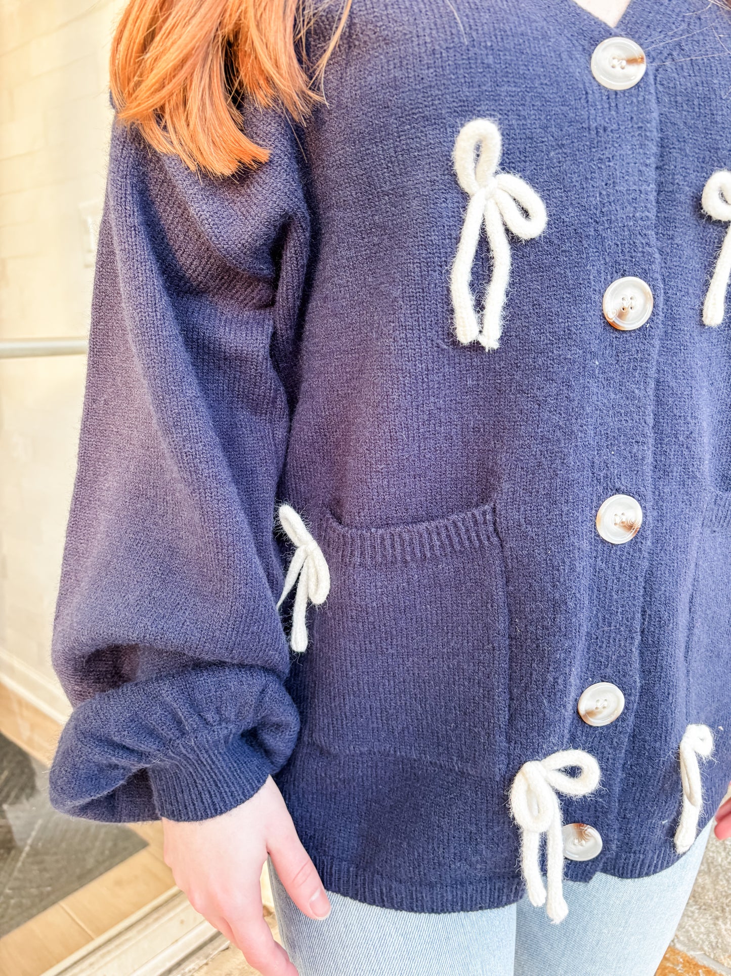 Put A Bow On It Navy Cardigan