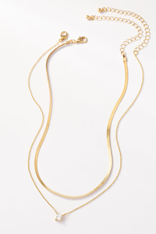 Gold Necklace Set With Herringbone And Dainty Chain