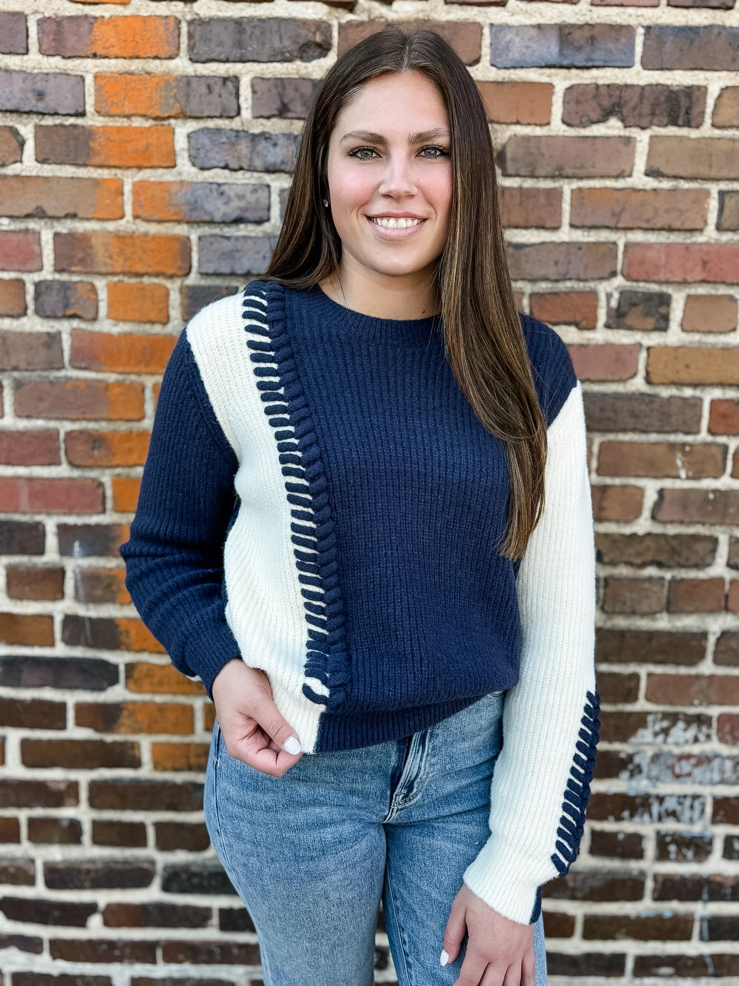 Cozy & Free Navy Contrast Sweater