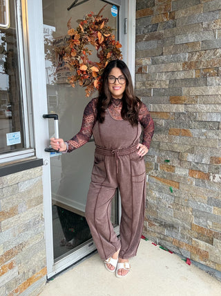 Chocolate Mineral Washed Barrel Jumpsuit