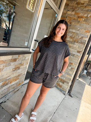 Charcoal Polka Dot Shorts Set