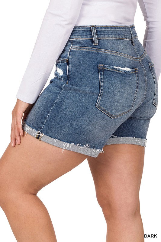 Zenana Curvy Cuffed Denim Shorts