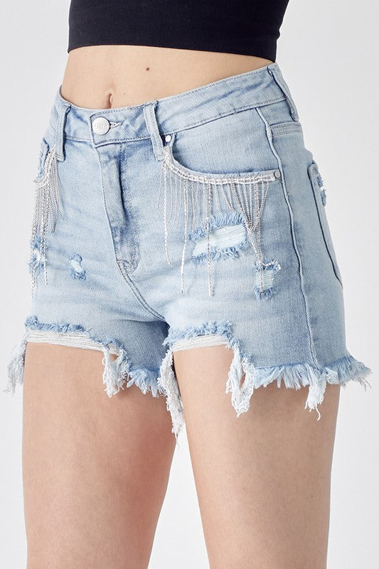 Risen Denim High Rise Rhinestone Shorts