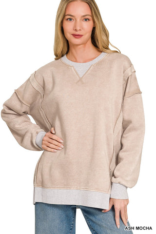 Ash Mocha Acid Washed Contrast Sweatshirt