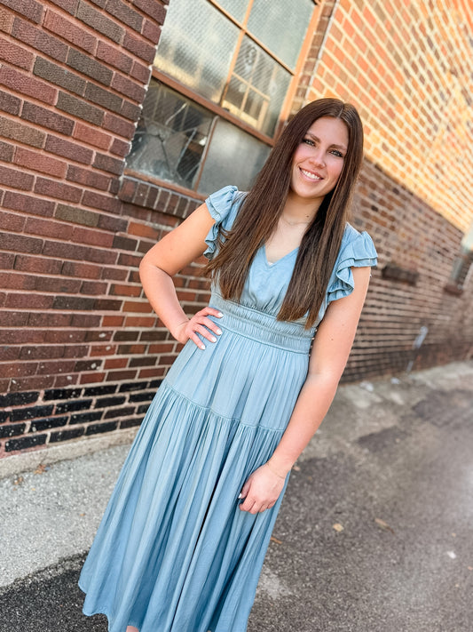 Remain Classic Dusty Blue Midi Dress