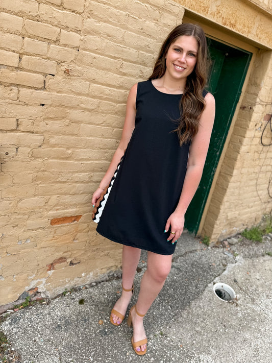Black Ric Rac Trimmed Shift Mini Dress