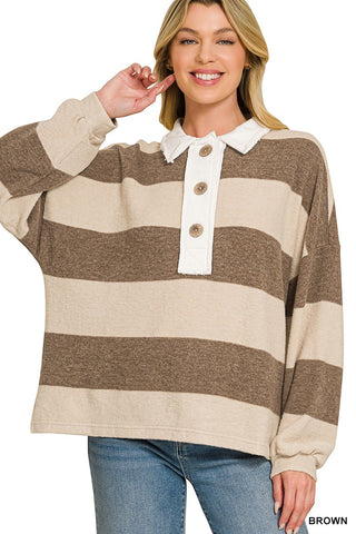 Brown Striped Collared Sweater
