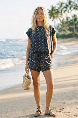 Charcoal Polka Dot Shorts Set