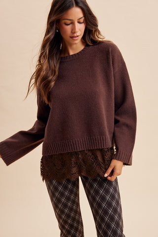 Chocolate Lace Trim Sweater