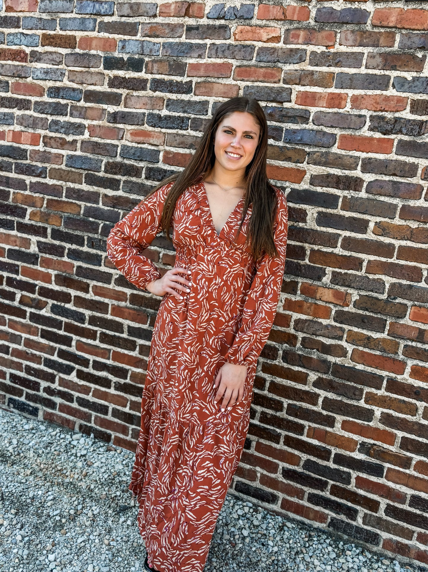 A Love That’s Colorful Rust Long Sleeve Maxi Dress