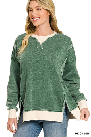 Dark Green Acid Washed Contrast Sweatshirt