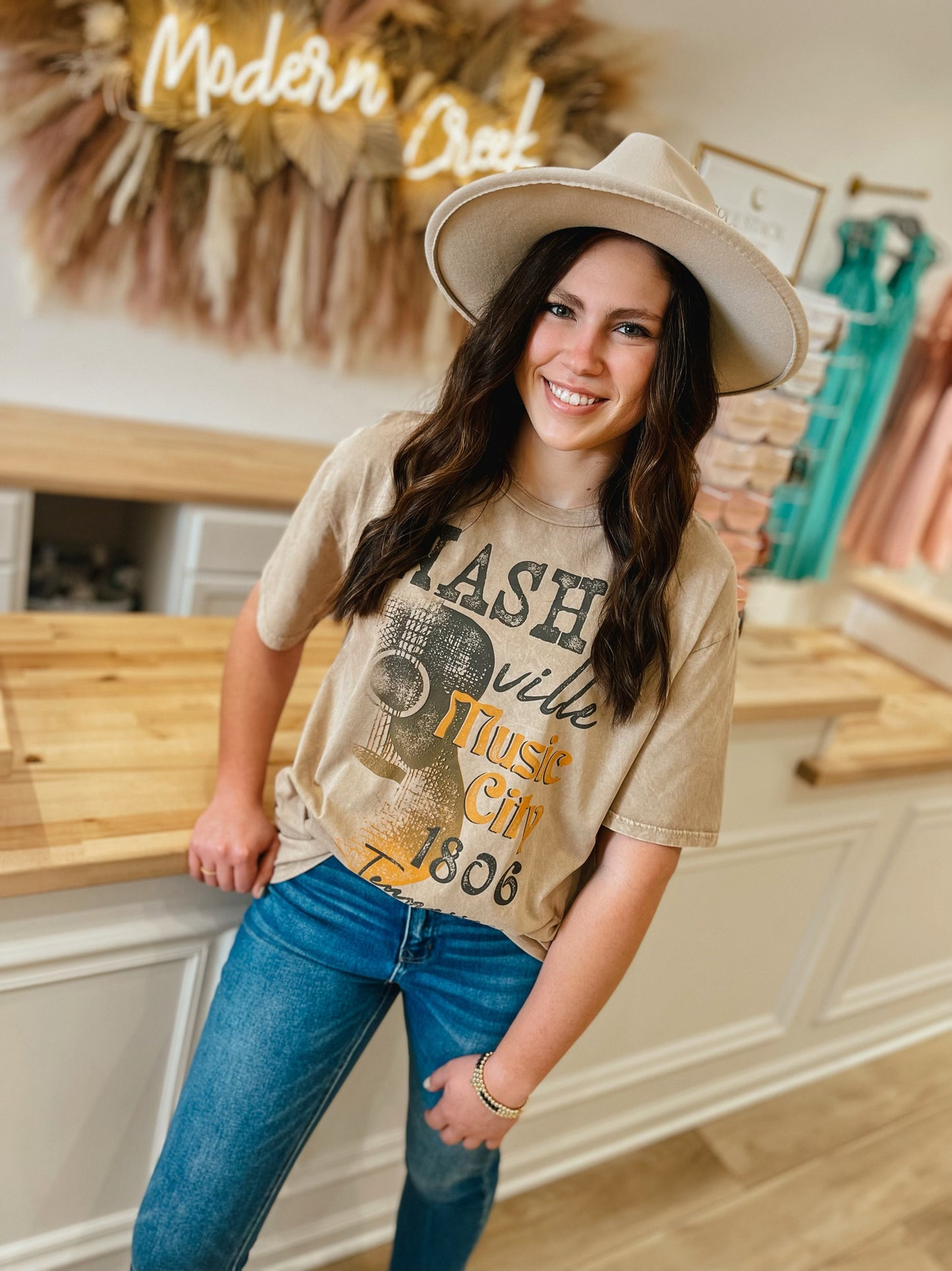 Nashville Music City Mineral Taupe Oversized Graphic Tee