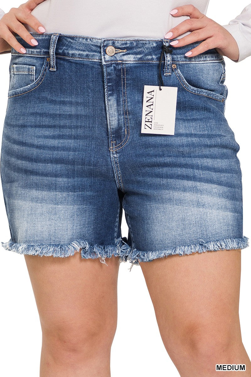 Zenana Curvy Mid Rise Denim Shorts