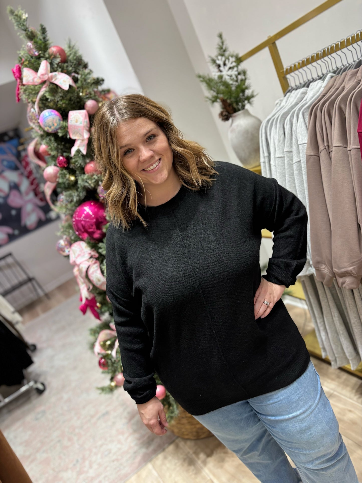 Black Plus Crewneck Sweater