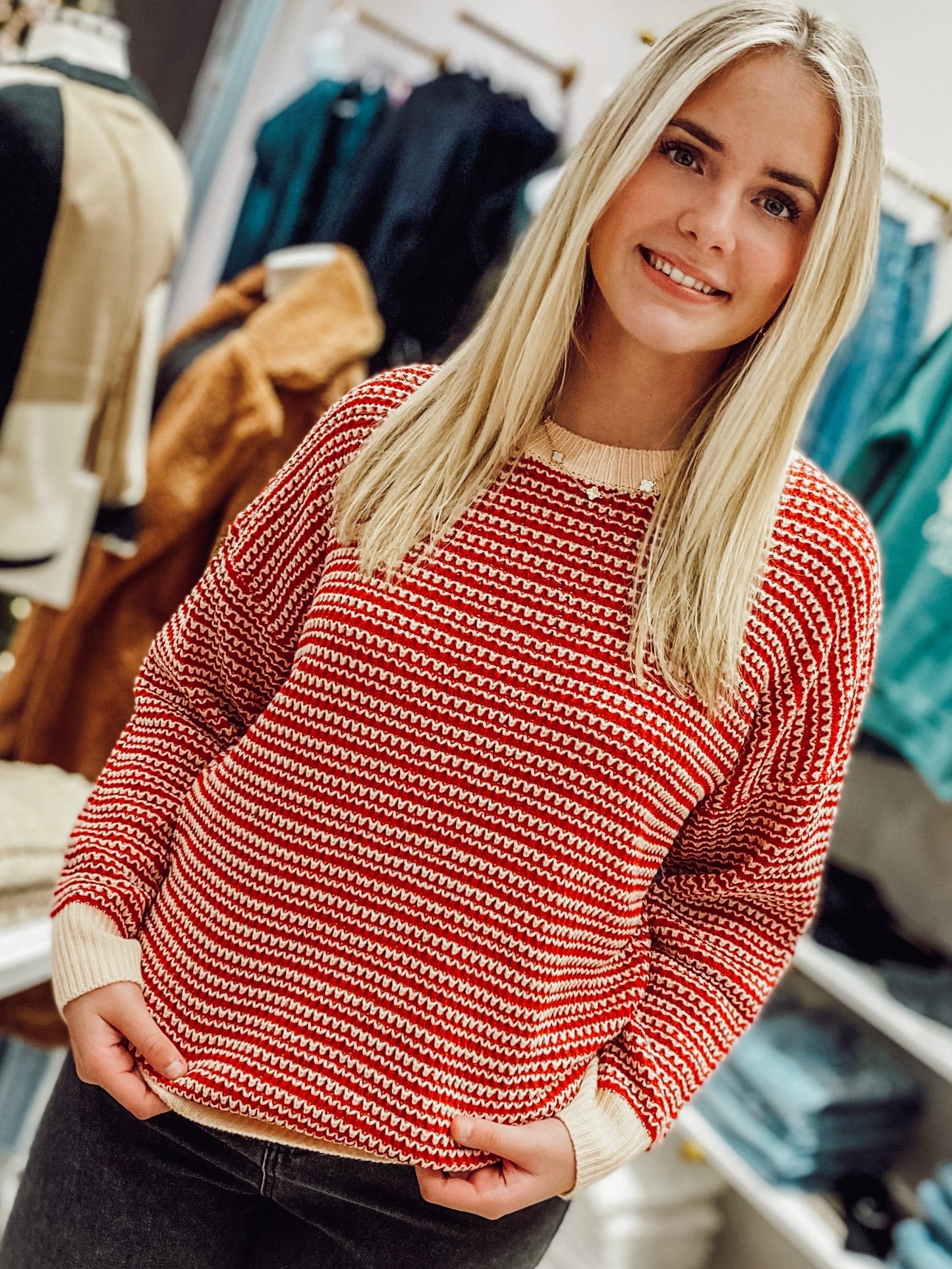 In The Moment Red Striped Sweater