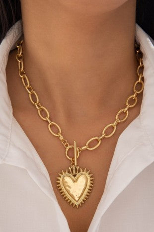 Gold Chunky Chain Heart Toggle Necklace
