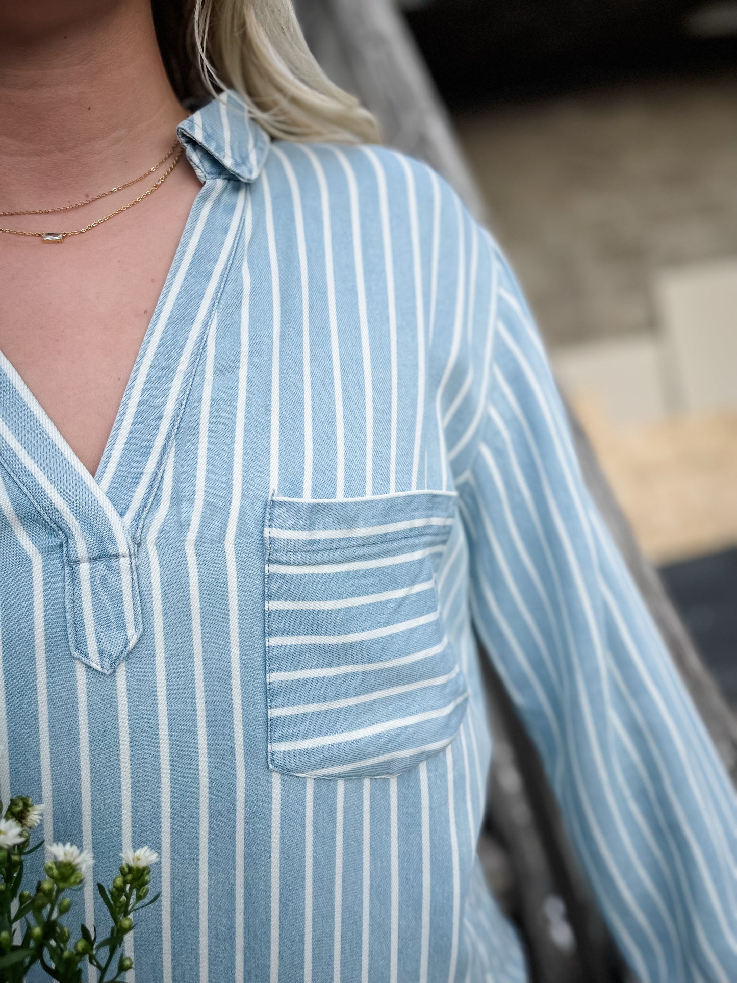 Back to Business Chambray Striped Dress