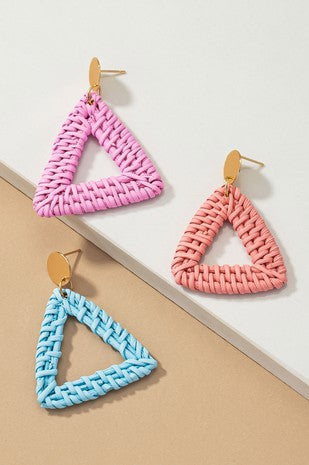Colorful Woven Rattan Triangle Drop Earring