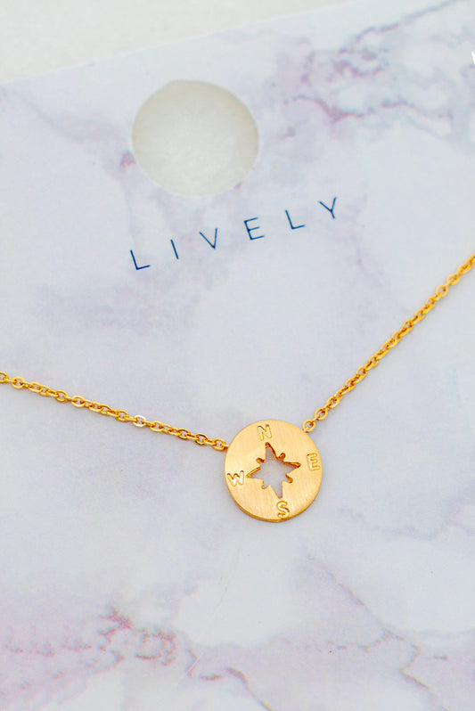 Small Gold Compass Charm Necklace
