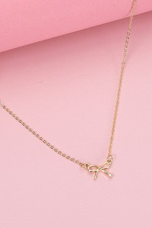 Mini Gold Bow Charm Necklace