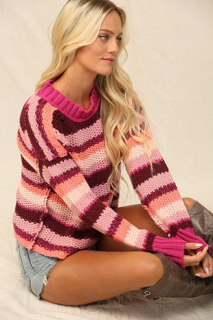 Sunset Stripes Magenta Sweater