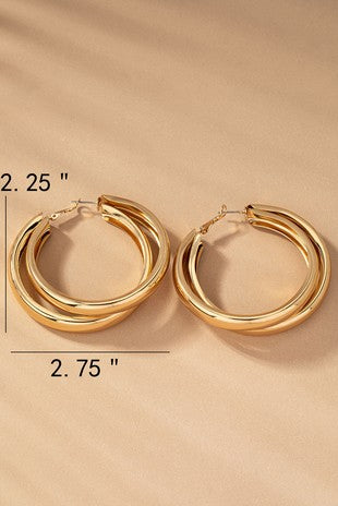 Large Double Layer Hollow Hoop Earrings