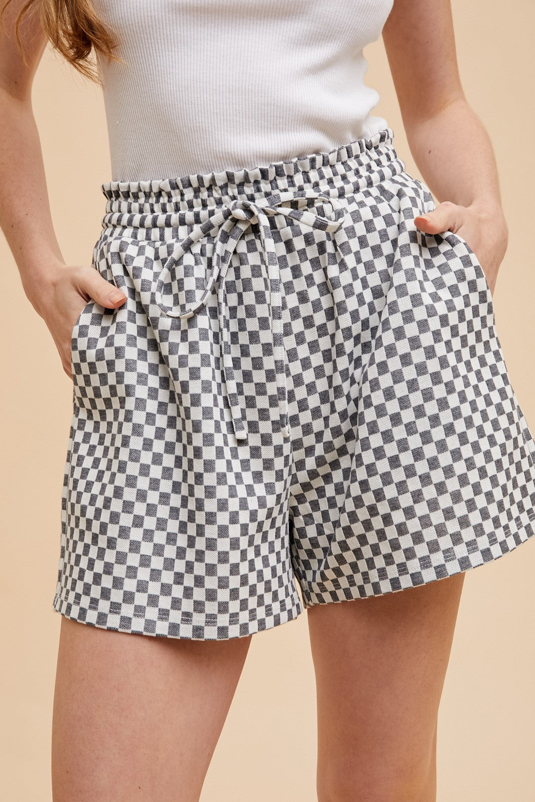 Checkerboard Dark Grey Knit Shorts