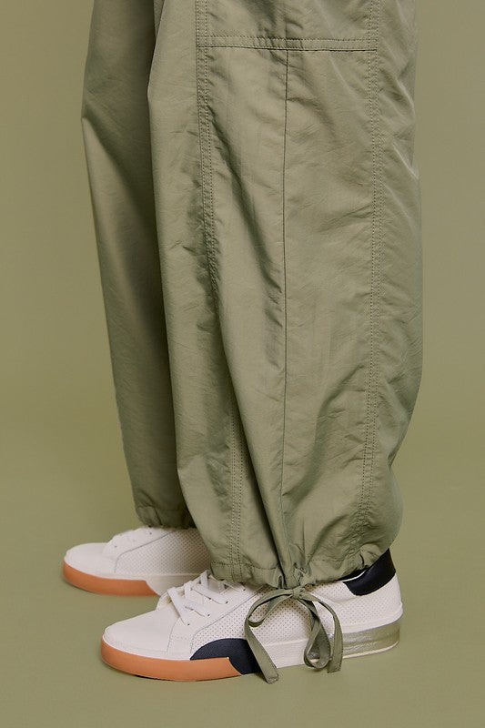 On Trend Olive Green Parachute Pants