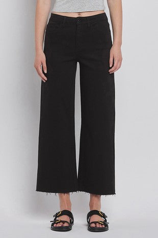 Vervet High Rise Black Crop Wide Leg Denim