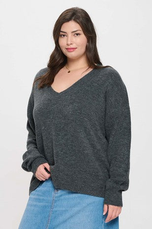 Live For The Moment Curvy Charcoal Sweater