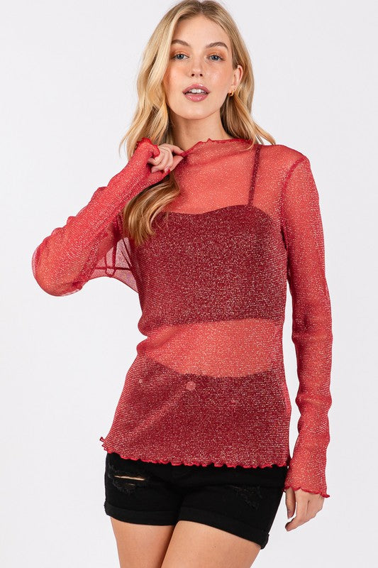 Glittery Soul Red Mesh Top