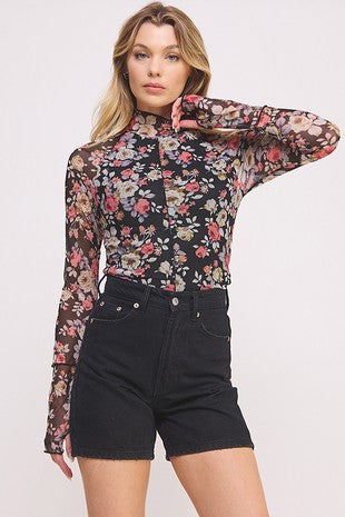 Doubt Me Now Curvy Floral Mesh Top