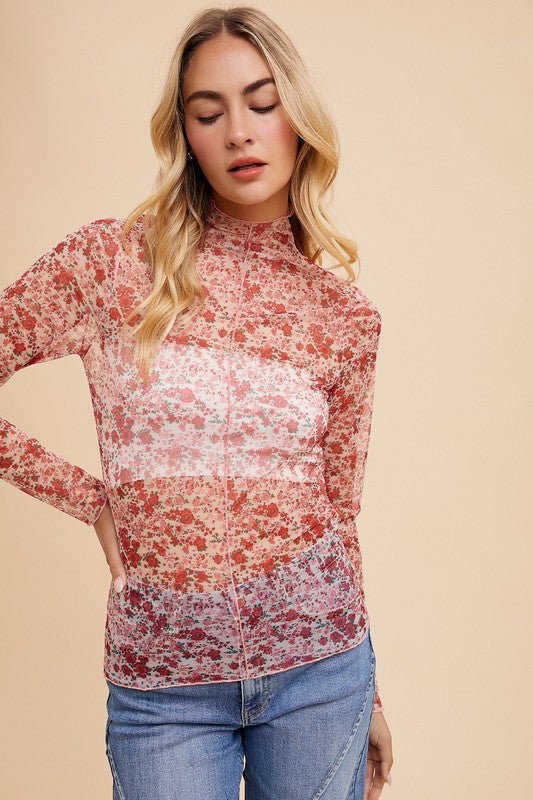 Chic Perspective Rose Mesh Floral Top