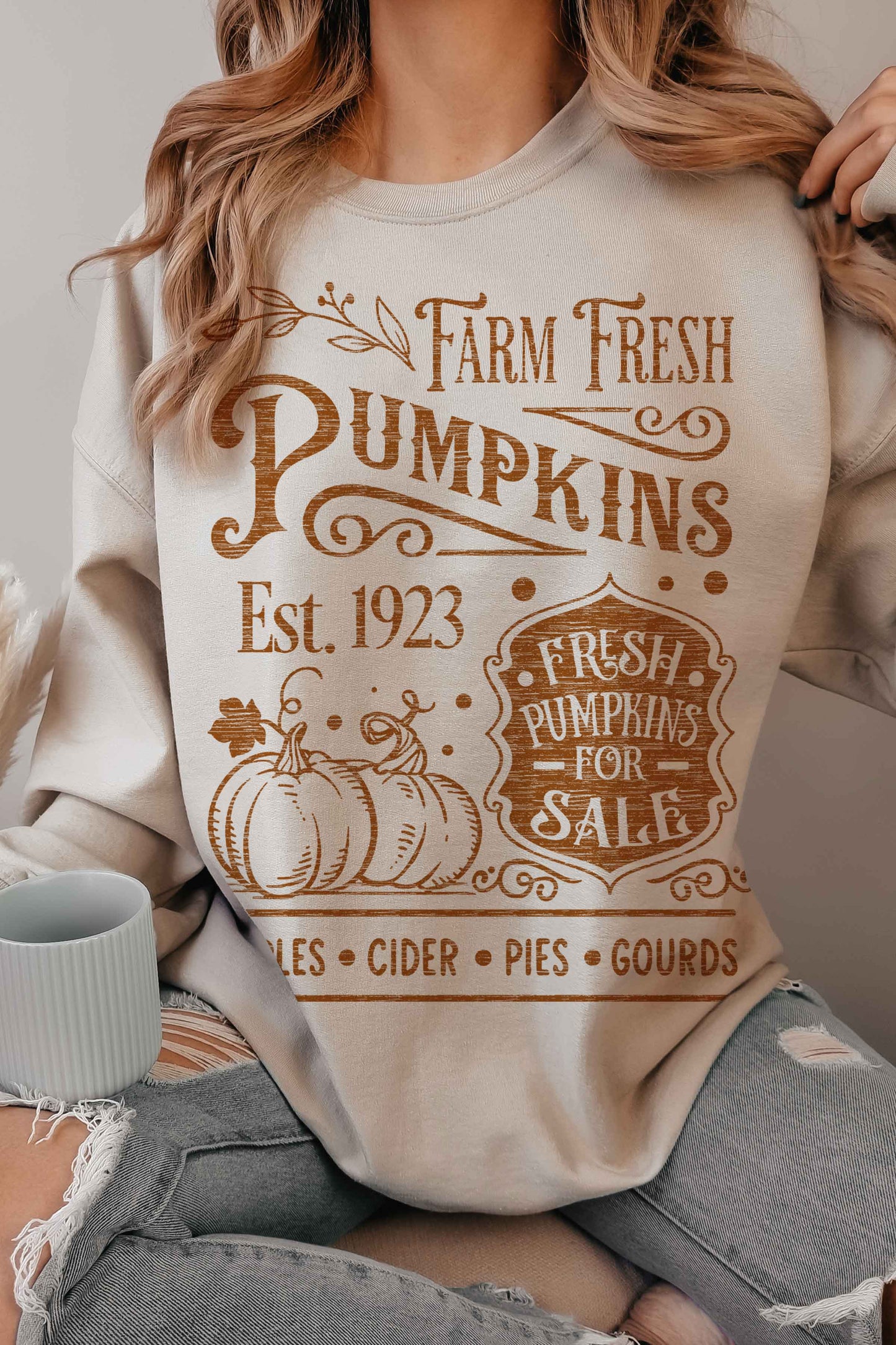 Farm Fresh Pumpkins Sand Graphic Sweatshirt