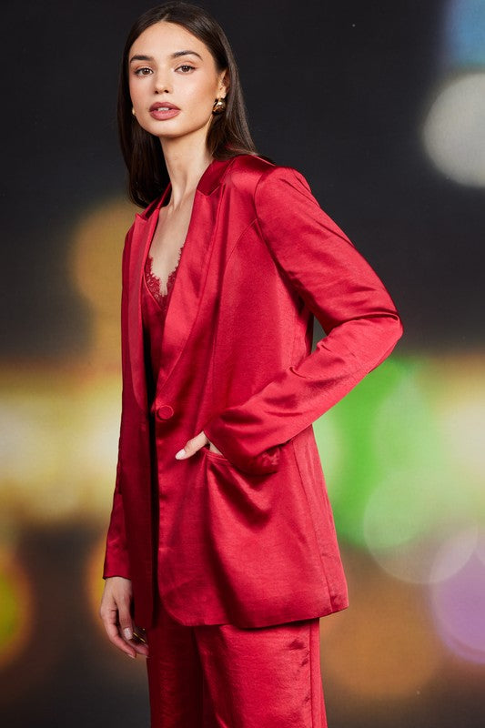 Ruby Bliss Red Satin Blazer