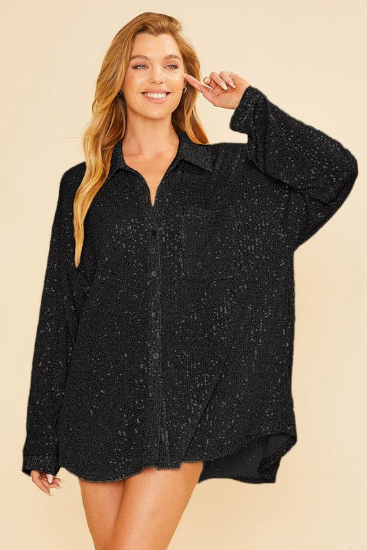 Exclusive Holiday Black Sequin Top