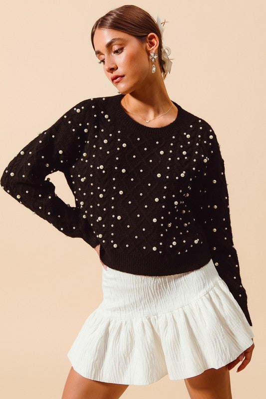 Pretty In Pearls Black Sweater