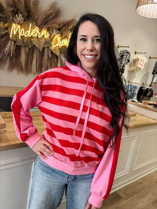 Red and Pink Striped Hoodie