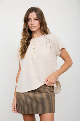 Khaki Textured Henley Blouse