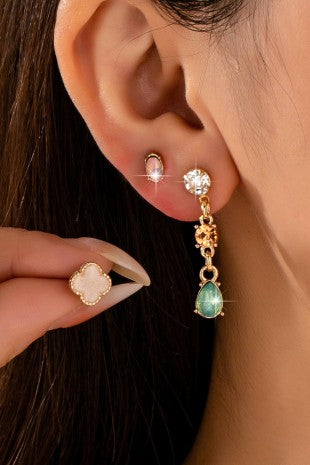 Gold Rhinestone Stud Drop Trio Set