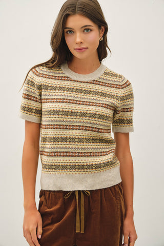 Mustard Fair Isle Short Sleeve Sweater