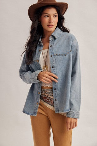 Collared Studded Denim Shirt
