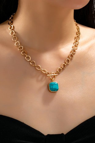 Turquoise Medallion Gold Toggle Necklace