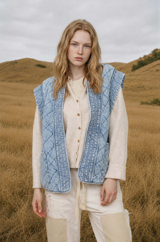 Light Wash Denim Shawl Vest