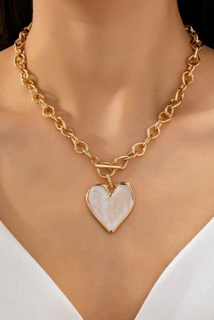 Opal Heart Gold Toggle Necklace