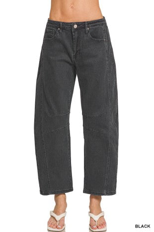 Zenana Ash Grey Barrel Leg Denim