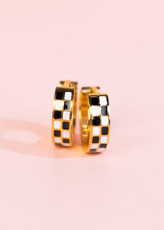 Pierced Co Black/White Checkered Huggies