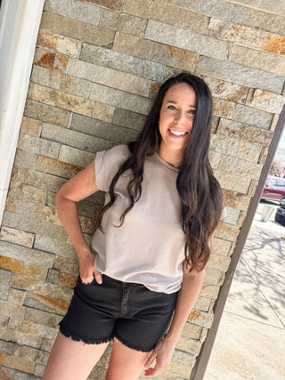 Ash Mocha Rolled Sleeve Slub Tee - Modern Creek Boutique